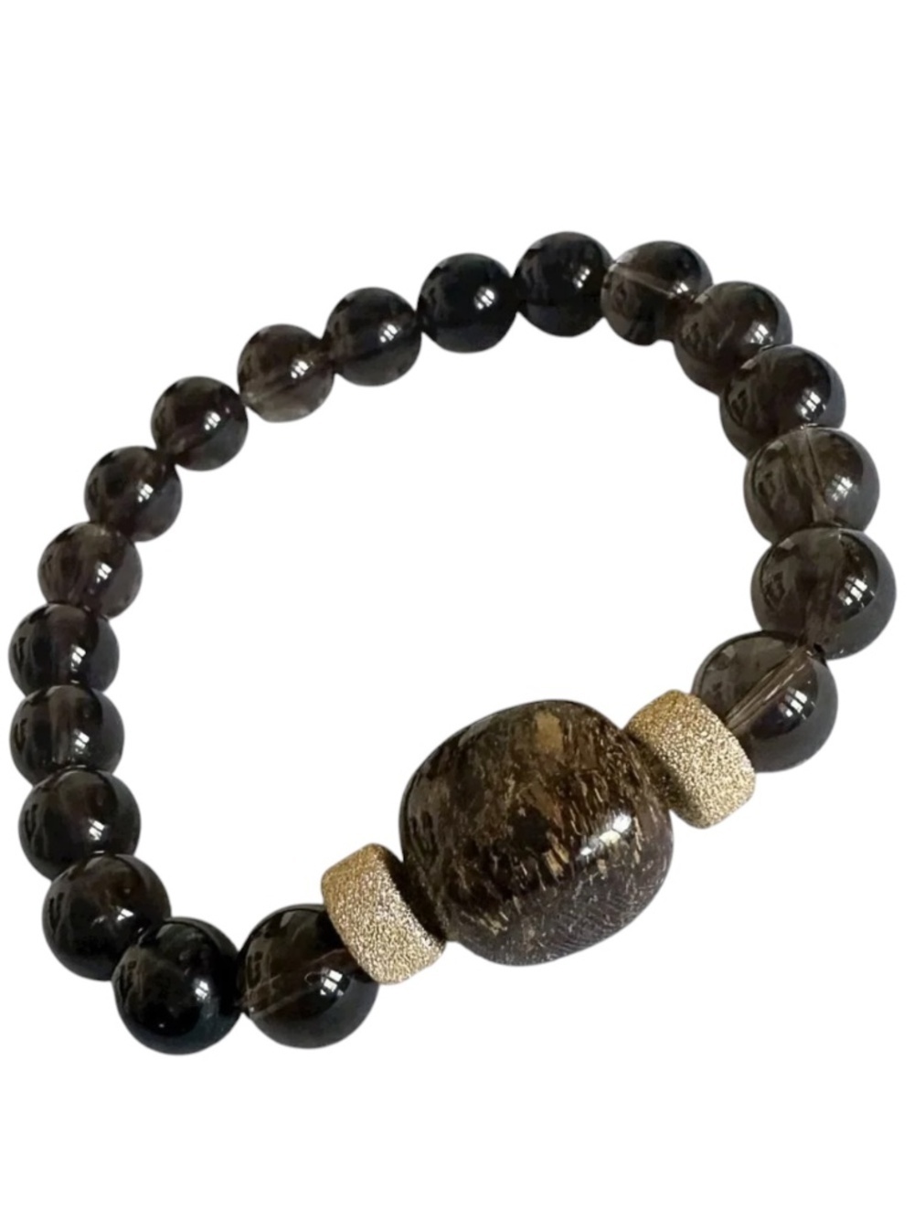 8mm Smoky Quartz Stretch Bracelet Bronzite Center 14K Gold Filled Stardust